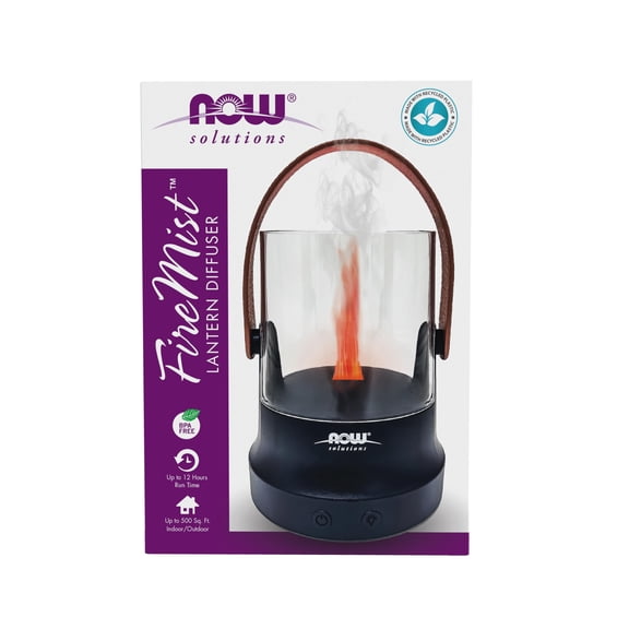 Now Solutions FireMist Lantern Diffuser, Portable Ultrasonic Aromatherapy Diffuser with LED Flame Light, Water-Resistant, Rechargeable Battery & USB-C Charging