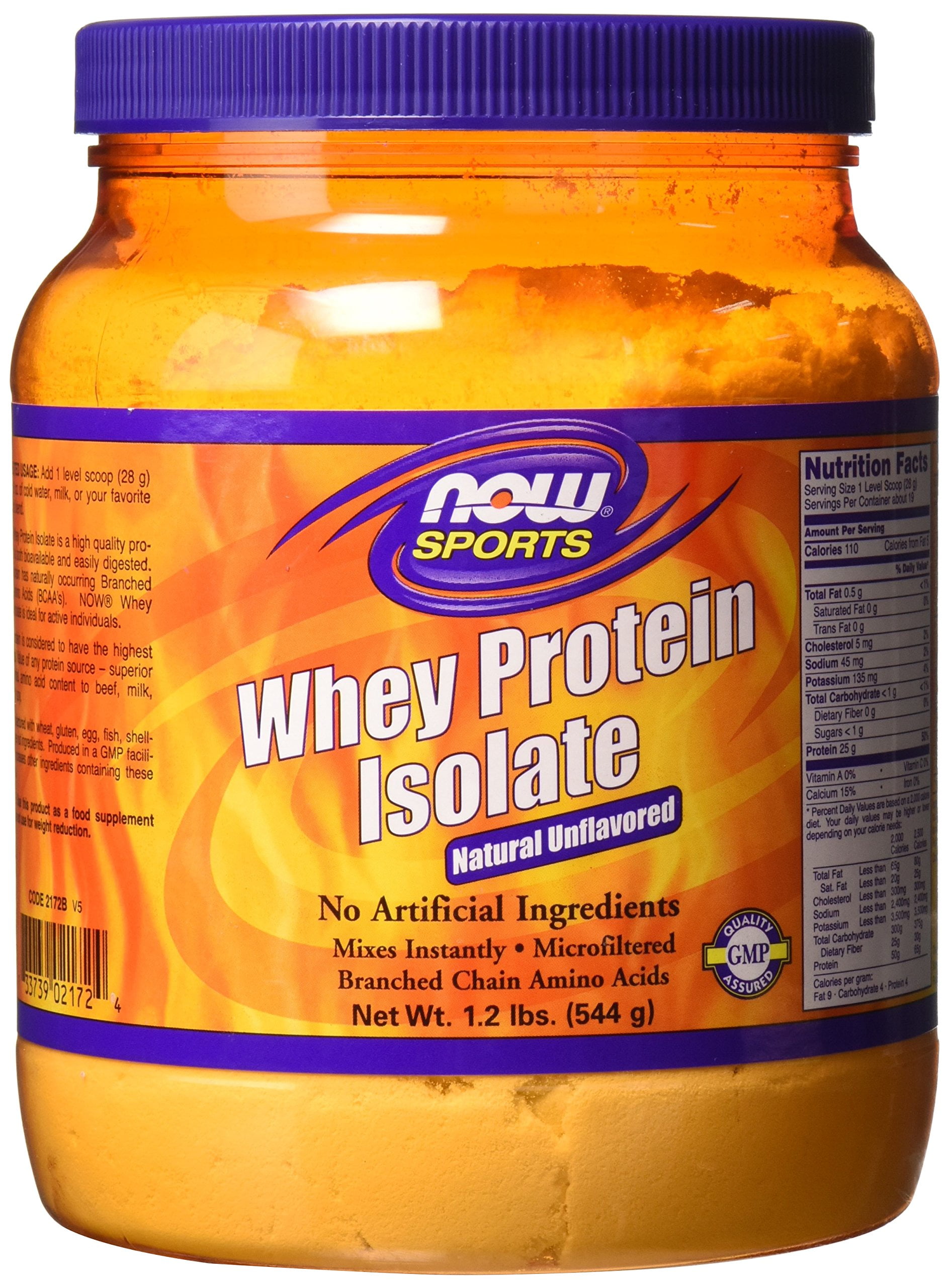 Now Sports Whey Protein Isolate Powder With Bcaas Unflavored 1.2 Lb