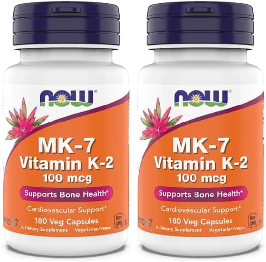 Now Supplements, MK-7 Vitamin K-2 100 mcg, Cardiovascular Support*, Supports Bone Health*, 180 Veg Capsules (Pack of 2)