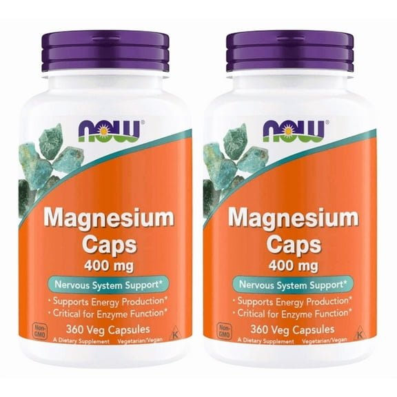 Now Supplements Magnesium 400mg - Enzyme Function*, Nervous System Support* - Magnesium Supplement for Men and Women, 360 Veg Capsules (Pack of 2)