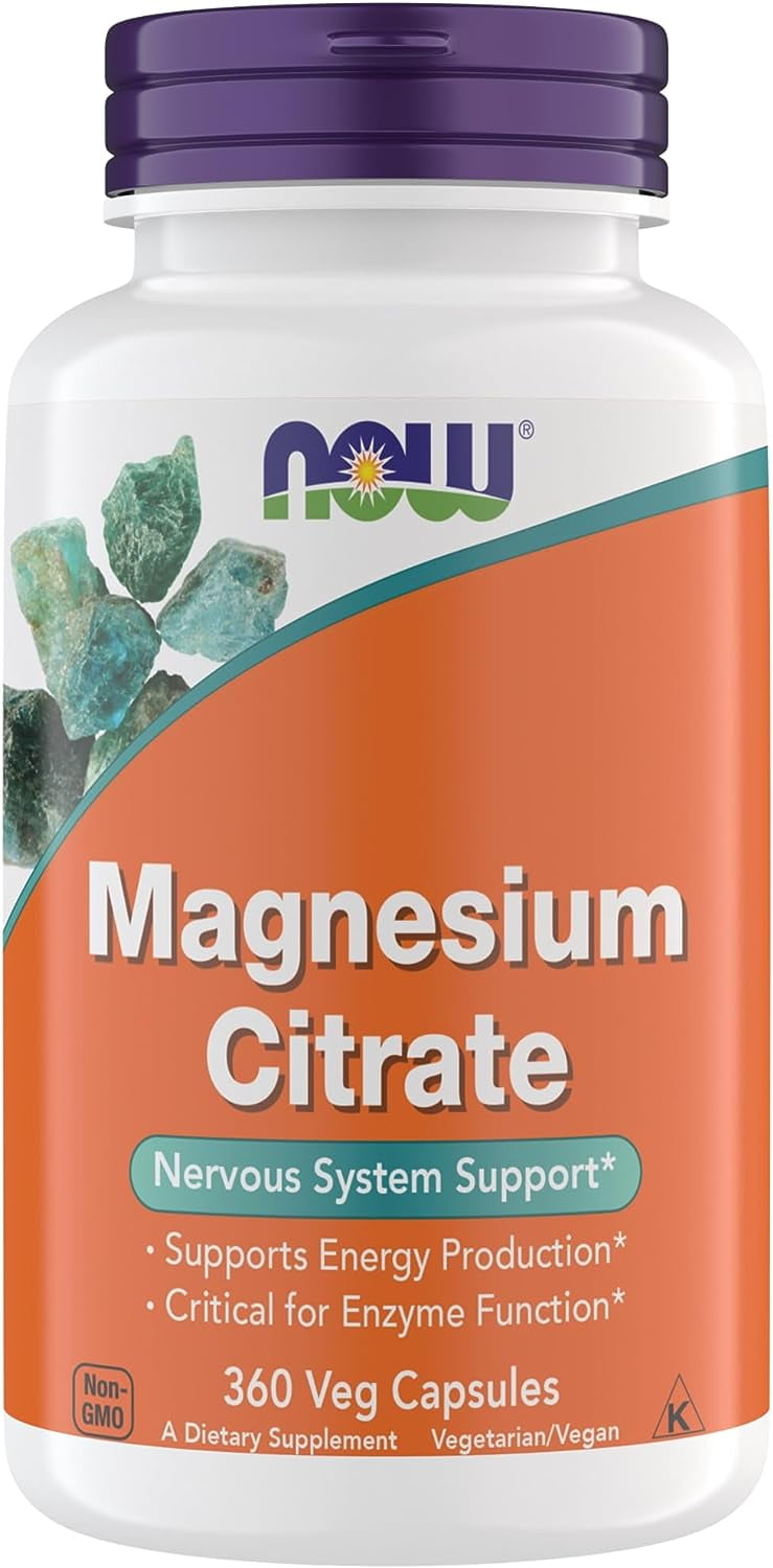 Now Supplements Magnesium Citrate, 360 Vegan Capsules, Enzyme Function
