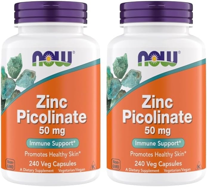 Now Supplements, Zinc Picolinate 50 mg, Supports Enzyme Functions, Immune Support, Non-GMO, Kosher, Suitable for Vegans - 240 Vegetarian Capsules (Pack of 2)