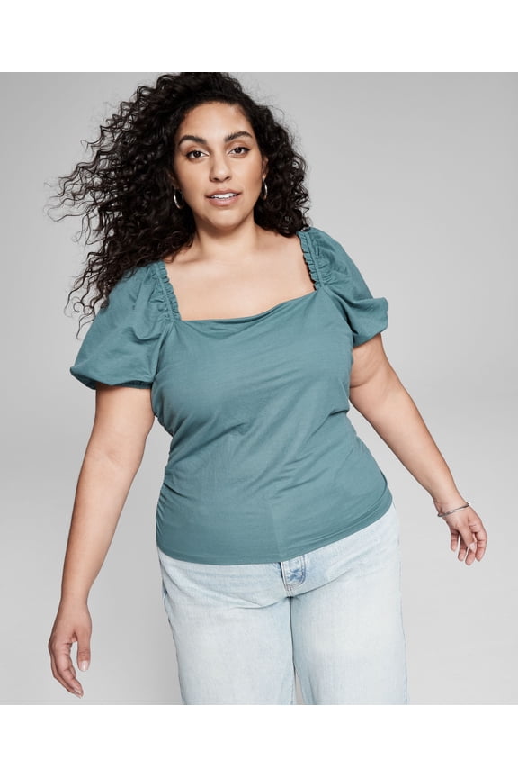 Now This Plus Size Puff Sleeve Top Jade 4X