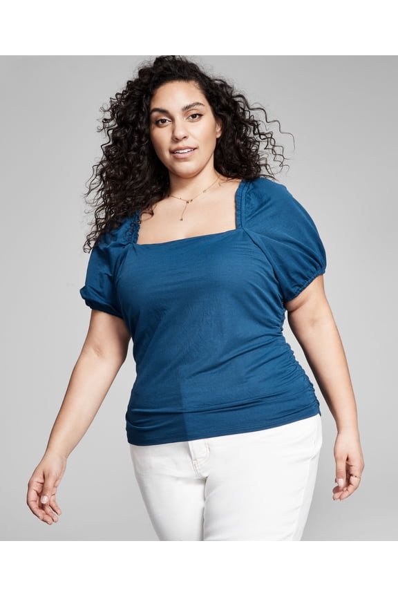 Now This Plus Size Puff Sleeve Top Navy 4X