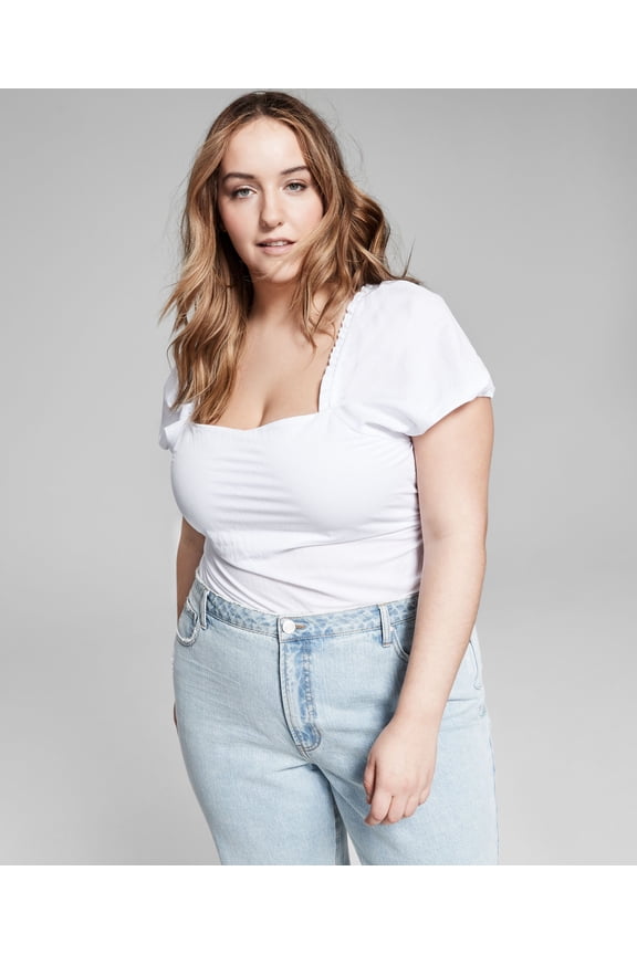 Now This Plus Size Puff Sleeve Top White 4X