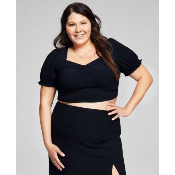 Now This Plus Size Tie Back Crop Top Black 3X