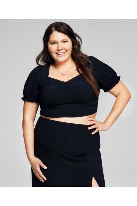 Now This Plus Size Tie Back Crop Top Black 3X