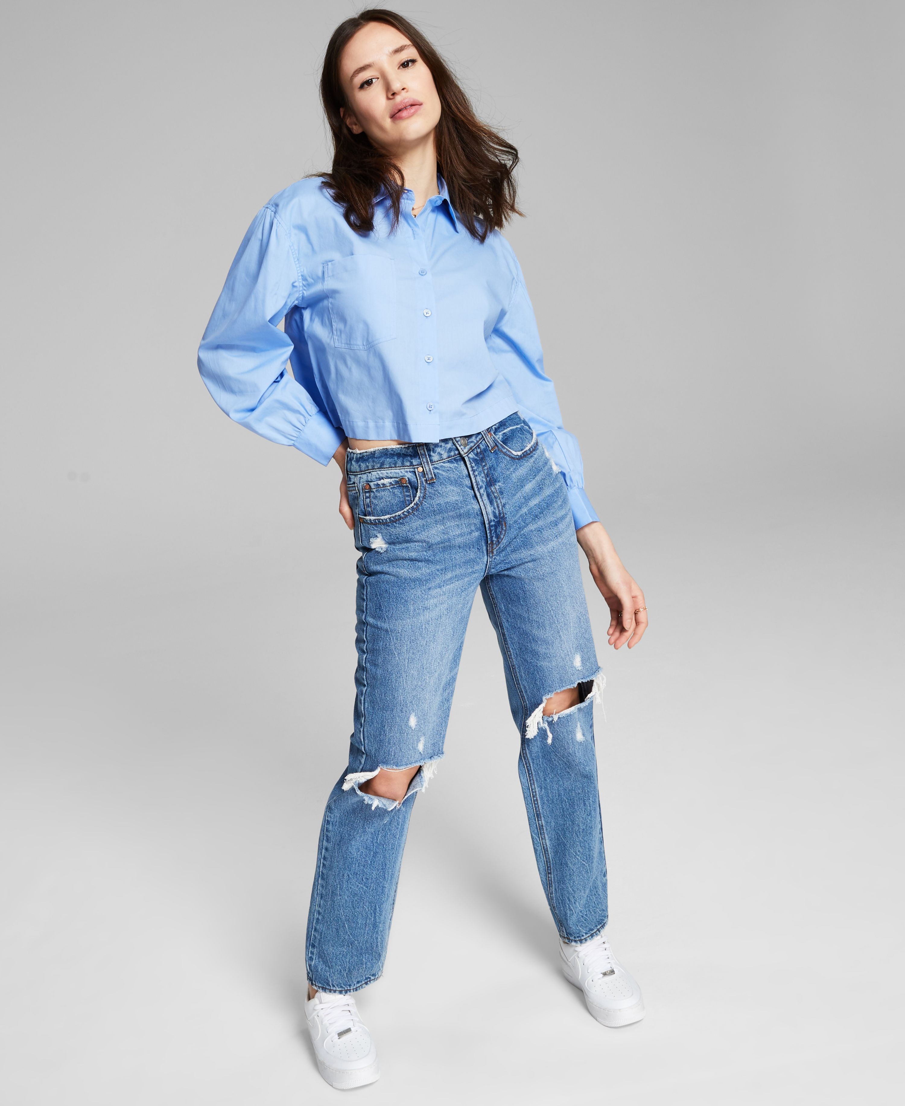 Yellow Demi Poplin Bubble Hem Semi Cropped Shirt main image 1