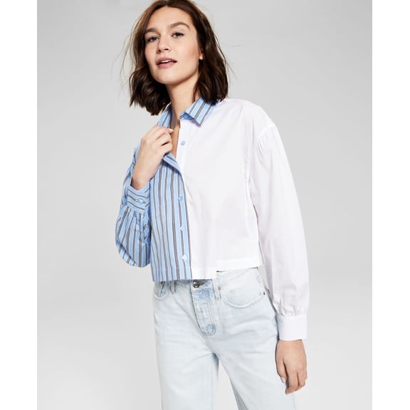 Now This Puffed Cropped Poplin Shirt White And Whiteblu S