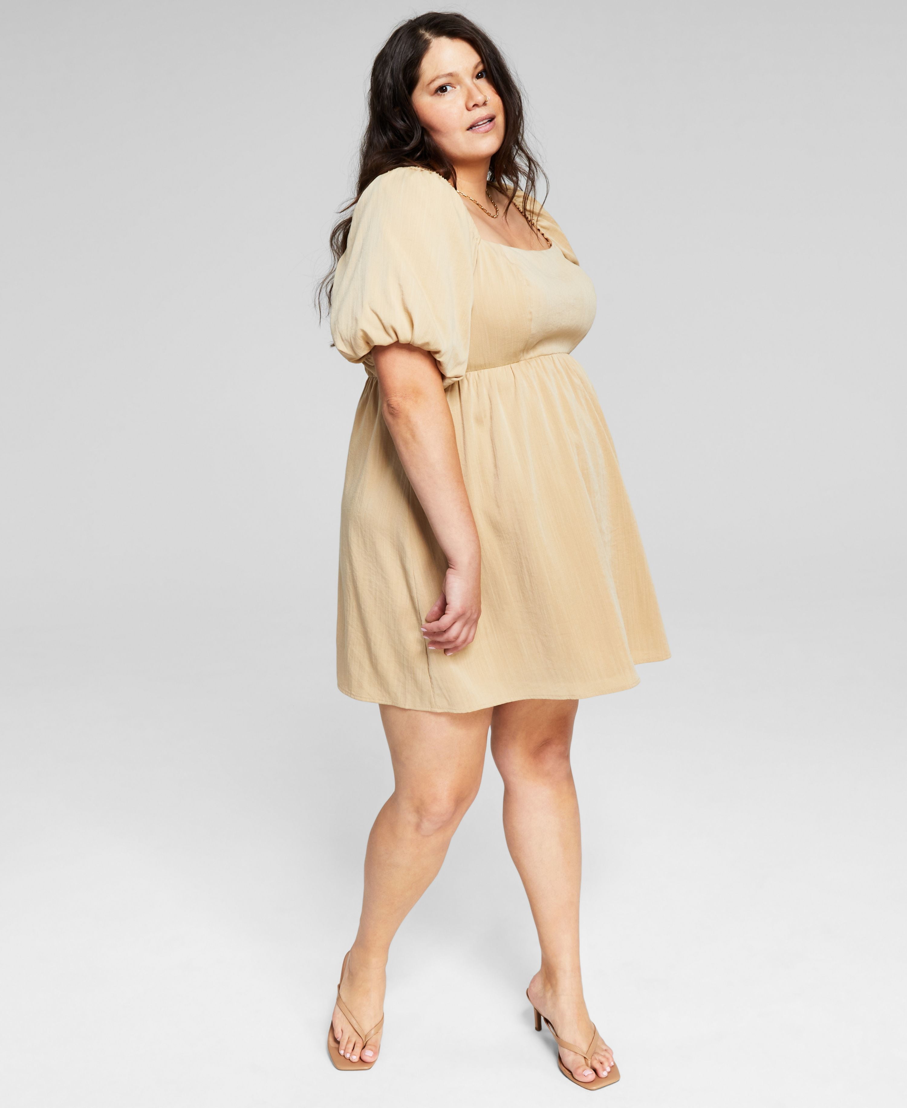 plus size babydoll dress Solid Rolled Sleeve Basic in by Entro Clothing The Tiered Skirt Adds Gentle Movement For A Soft Smak Parlour Plus Size Hot