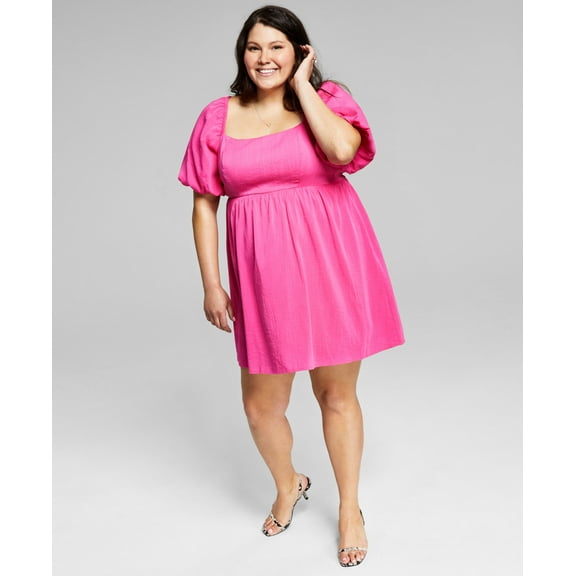 Now This Trendy Plus Size Babydoll Dress Fuchsia 1X