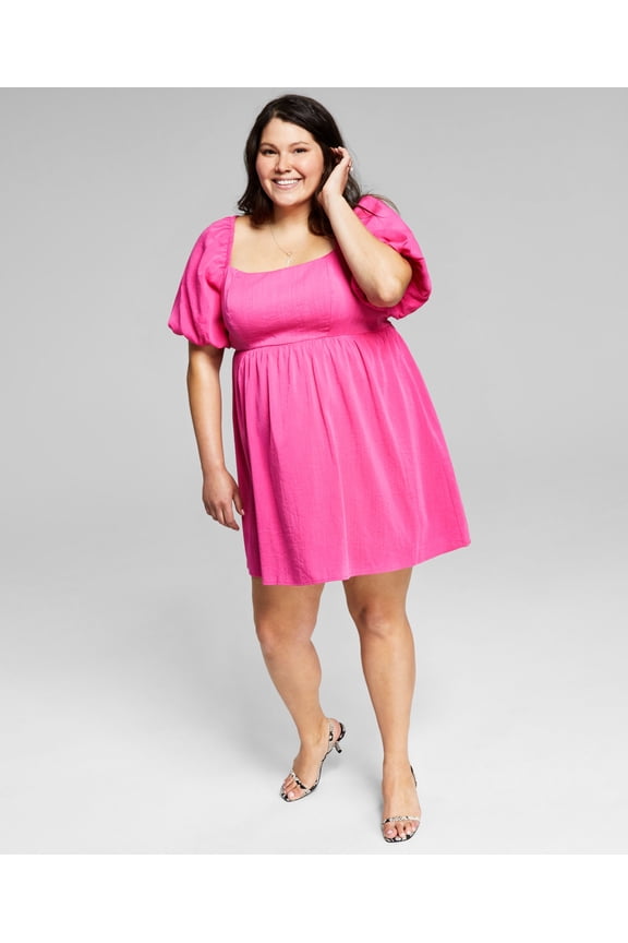 Now This Trendy Plus Size Babydoll Dress Fuchsia 1X
