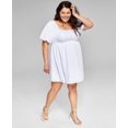 thumbnail image 1 of Now This Trendy Plus Size Babydoll Dress White 1X, 1 of 1