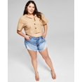 thumbnail image 1 of Now This Trendy Plus Size Camp Shirt Light Camel Brown 1X, 1 of 1