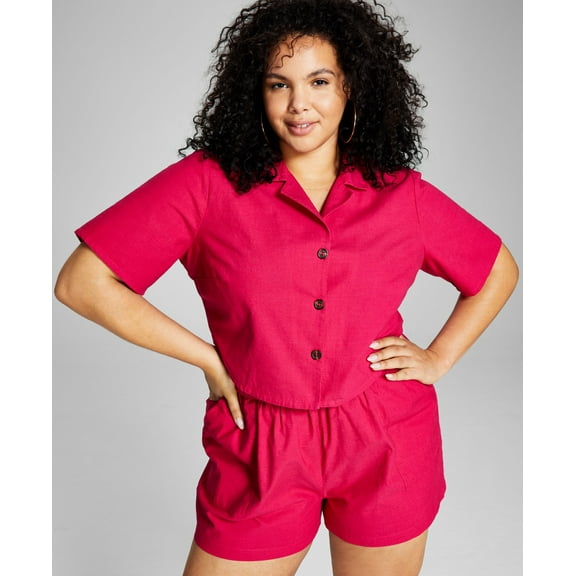 Now This Trendy Plus Size Camp Shirt Raspberry 3X