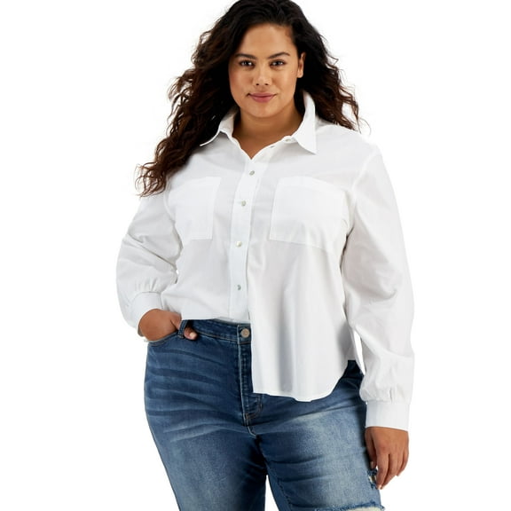 Now This Trendy Plus Size Cotton Poplin Shirt White 0X