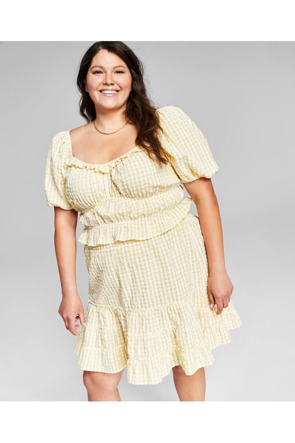 Now This Trendy Plus Size Cotton Smocked Woven Top Yellow Gingham 3X