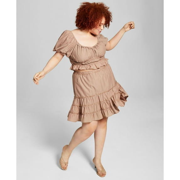 Now This Trendy Plus Size Cotton Tiered Skirt Medium Camel Brown 2X