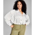thumbnail image 1 of Now This Trendy Plus Size Cropped Woven Shirt Olive White 0X, 1 of 1