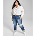 thumbnail image 1 of Now This Trendy Plus Size Cropped Woven Shirt White Camel 2X, 1 of 1