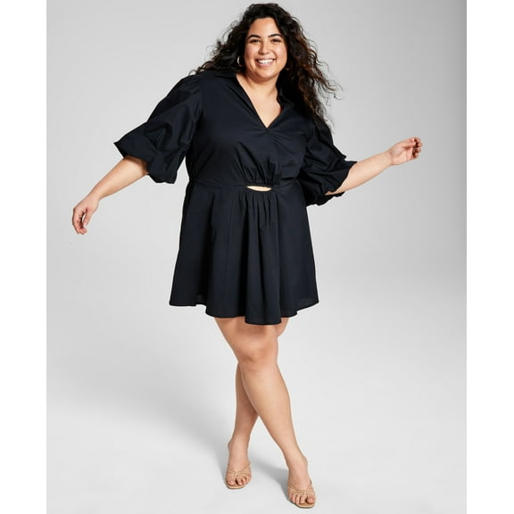 Now This Trendy Plus Size Cutout Poplin Dress Pomegranate 1X
