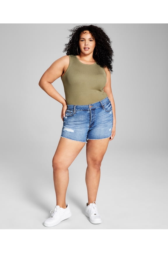 Now This Trendy Plus Size Distressed High Rise Denim Shorts Cali Wash 14W