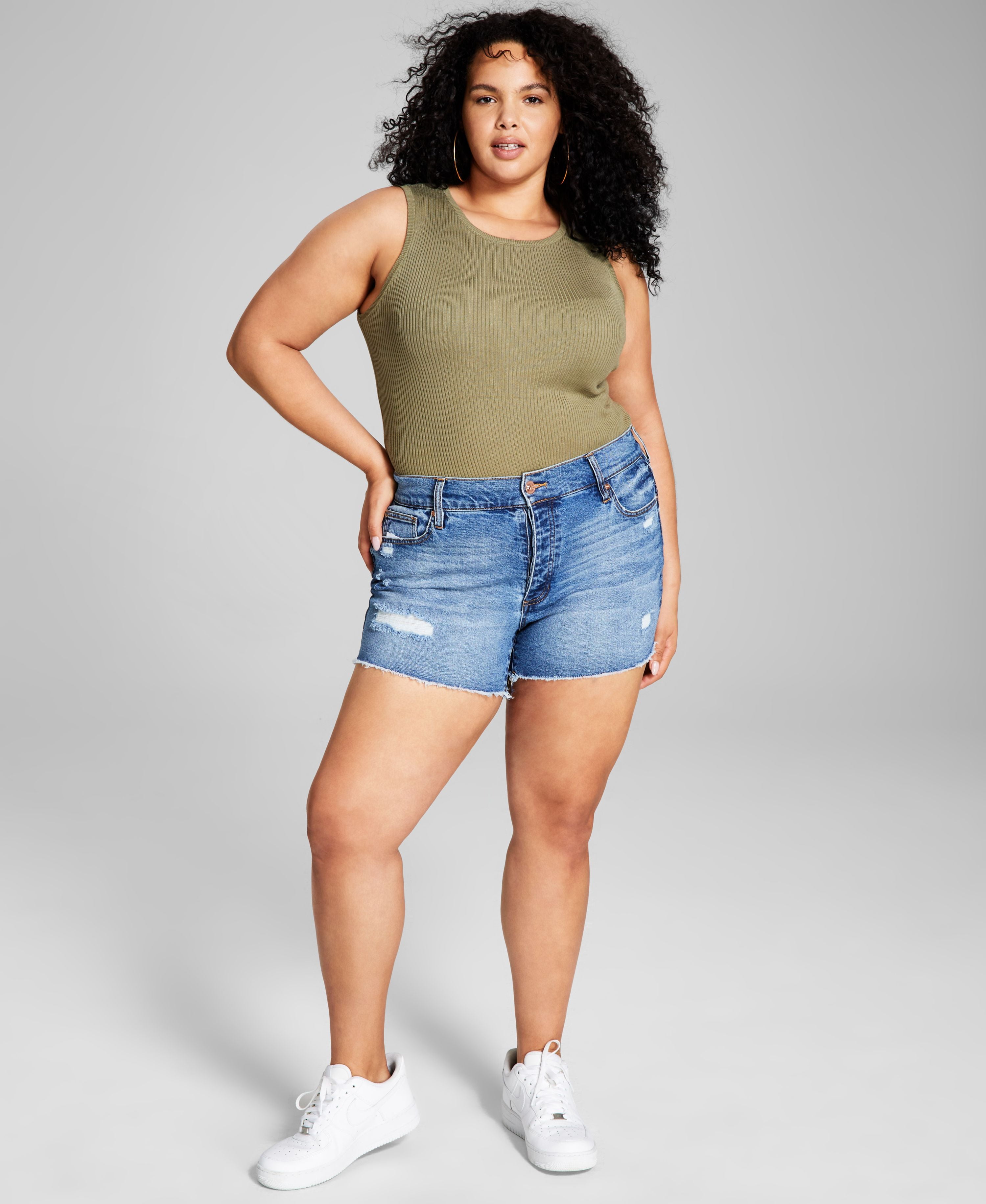 High Waist Distressed Ripped Denim Shorts Plus Size.
