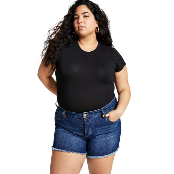 Now This Trendy Plus Size Distressed High Rise Denim Shorts Cali Wash 24W