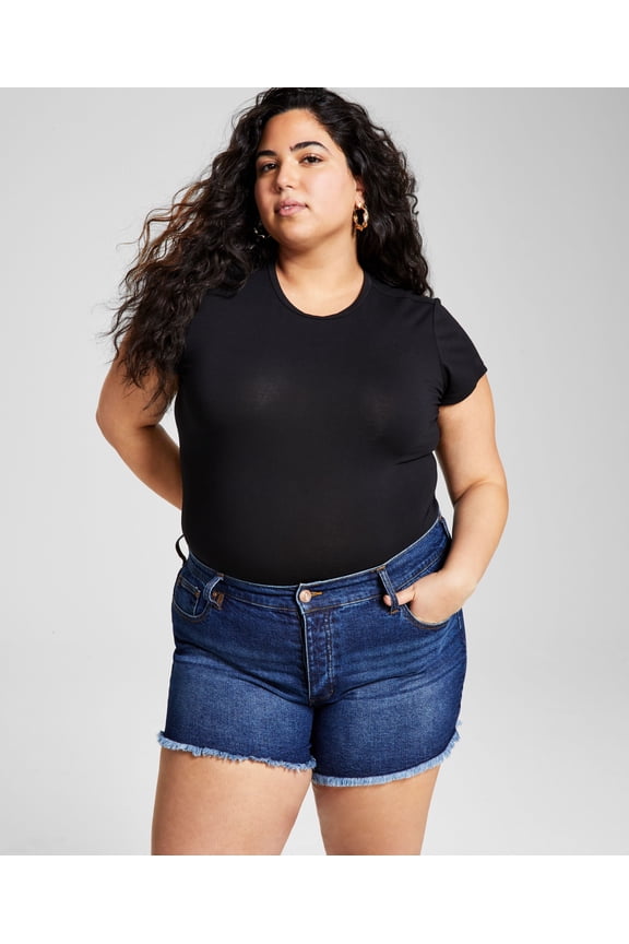Now This Trendy Plus Size Distressed High Rise Denim Shorts Take Me Higher 24W