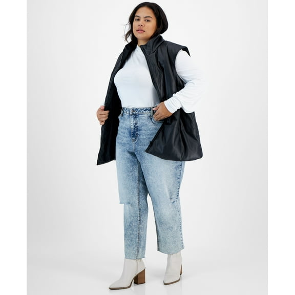 Now This Trendy Plus Size Faux Leather Puffer Vest Black 2X