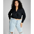 thumbnail image 1 of Now This Trendy Plus Size Faux Wrap Poplin Shirt Poplin Shi Black 3X, 1 of 1