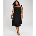 thumbnail image 1 of Now This Trendy Plus Size Flutter Sleeve Midi Dress Black 1X, 1 of 1