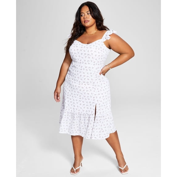 Now This Trendy Plus Size Flutter Sleeve Midi Dress Floral 1X