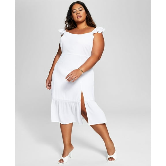 Now This Trendy Plus Size Flutter Sleeve Midi Dress White 2X
