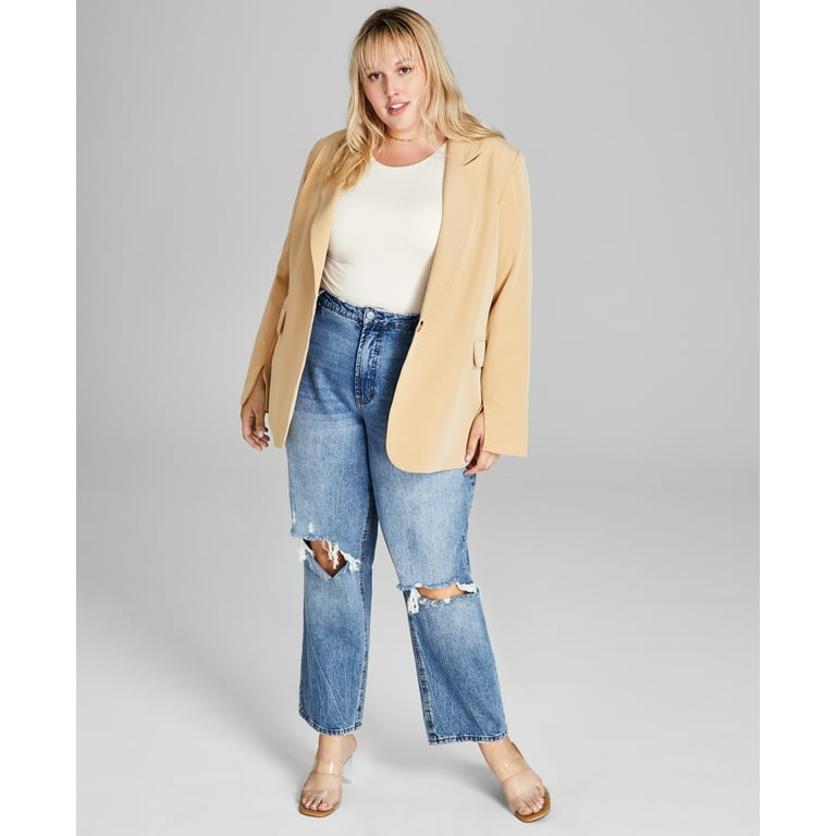 Now This Trendy Plus Size Oversized Boyfriend Blazer Camel Brown 2X