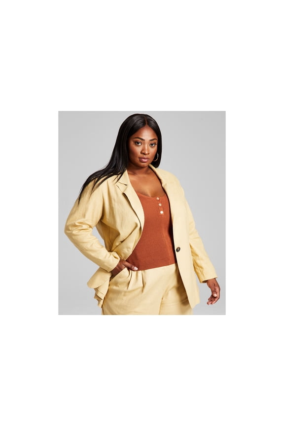 Now This Trendy Plus Size Oversized Linen Blend Blazer Camel Brown 2X