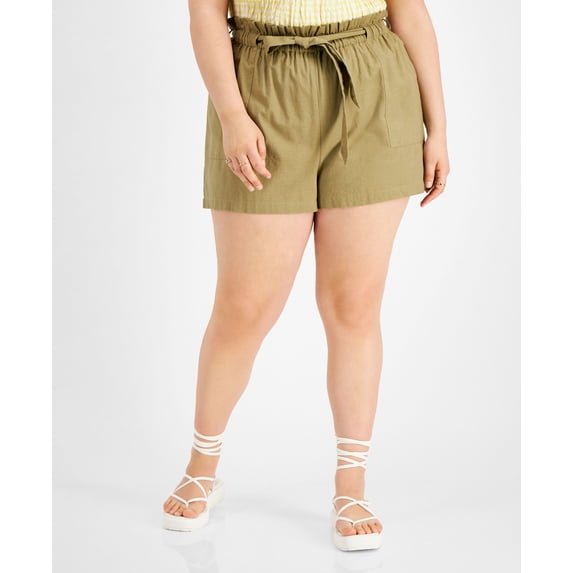 Now This Trendy Plus Size Paperbag Shorts Olive 2X
