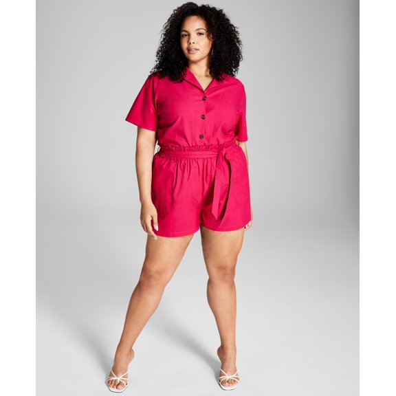 Now This Trendy Plus Size Paperbag Shorts Raspberry 1X