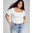 thumbnail image 1 of Now This Trendy Plus Size Puff Sleeve Ruched Top Off White 1X, 1 of 1