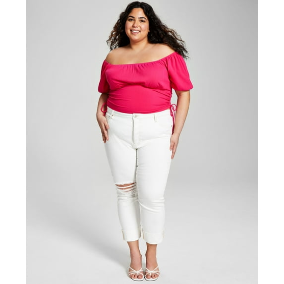 Now This Trendy Plus Size Puff Sleeve Ruched Top Pomegranate 1X