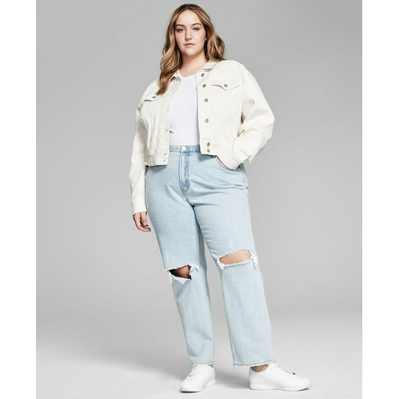 Now This Trendy Plus Size Ruched Back Jean Jacket Bone Wash 2X