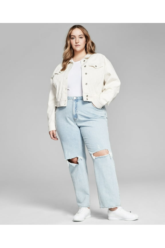 Now This Trendy Plus Size Ruched Back Jean Jacket Bone Wash 2X