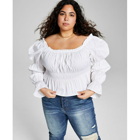 Now This Trendy Plus Size Ruched Poplin Shirt White 2X