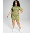thumbnail image 1 of Now This Trendy Plus Size Ruched Shirtdress Olive 3X, 1 of 1