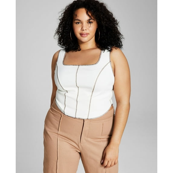 Now This Trendy Plus Size Seam Tank Top Off White With Medium Camel Br 2X