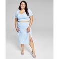 thumbnail image 1 of Now This Trendy Plus Size Side Slit Midi Skirt Cambray 1X, 1 of 1