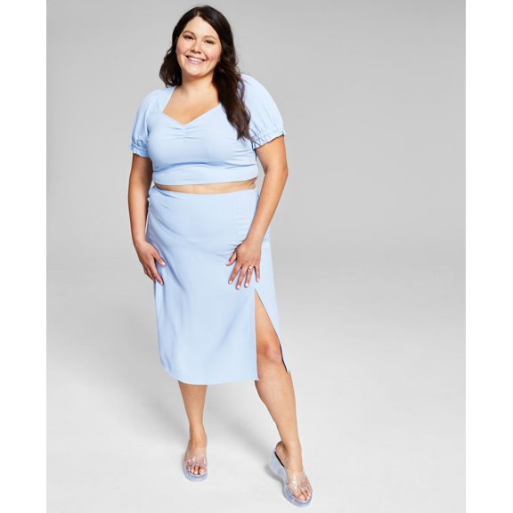 Now This Trendy Plus Size Side Slit Midi Skirt Cambray 4X