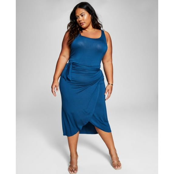 Now This Trendy Plus Size Side Tie Midi Dress Navy 4X