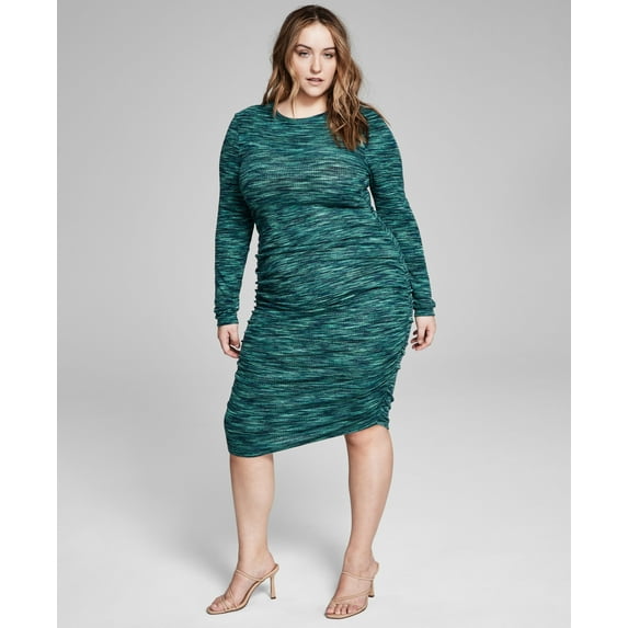 Now This Trendy Plus Size Space Dyed Midi Dress Greennavy Spacedye 2X