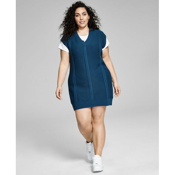 Now This Trendy Plus Size Sweater Vest Dress Navy 2X
